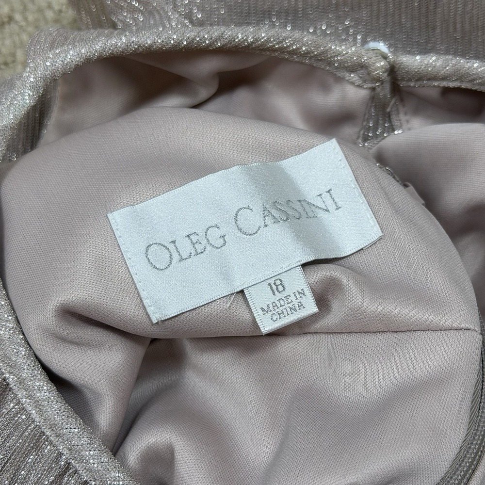OLEG CASSINI High-Neck Glitter Women's Blush Dress Keyhole Bridal SIZE 18 - Picture 14 of 14
